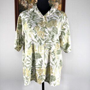 Bonworth PETITE Button Up Blouse Women's PM Multicolor Floral Casual